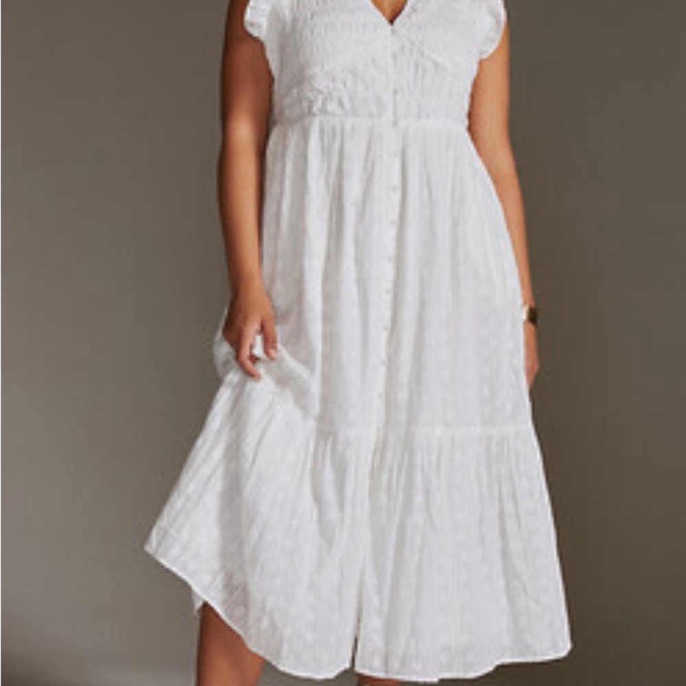 Anthropologie White Eyelet Midi Dress